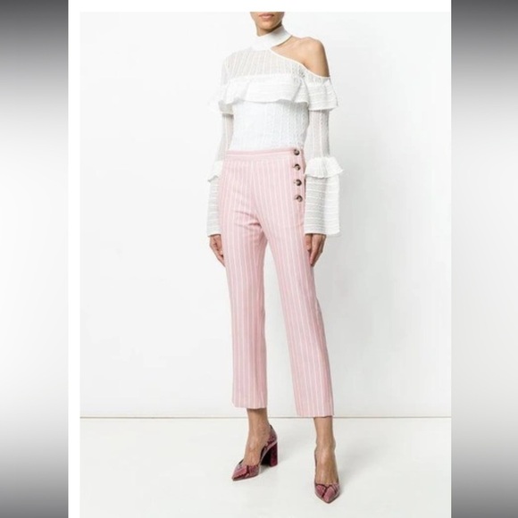 Victoria Beckham Pants - Victoria Beckham Pink Pinstriped Cropped Trousers Sz 6